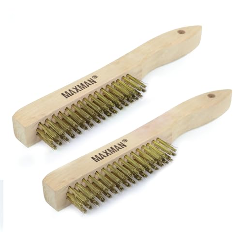 MAXMAN Brass Brush 2Pcs, 10" Heavy Duty Brass Wire Brush, Rust/Weld Remover - style: 2Pcs Brass Brushes