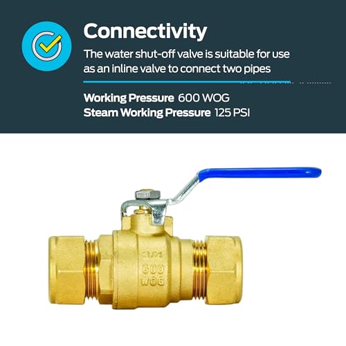 Eastman Full Port Ball Valve, 3/4 x 3/4 Inch Compression Ends, Brass Inline Water Shut-Off Valve, 20097LF - size: 3/4 in.