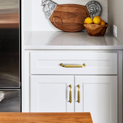 12 Pack Brushed Gold Zinc Alloy Cabinet Handles - 3''(76mm) Hole Center Cabinet Pull Hardware for Bedroom, Kitchen L101 - color: Brushed Gold, size: 3'' Hole Center