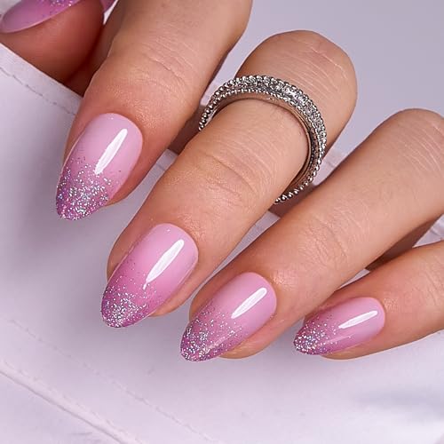 CurvLife Medium Ombre Glitter Press On Nails, Ombre Glitter Tips Nude Pink - color: C1 - ombre glitter tips