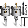 Metal Hole Saw 2''(51mm) 2Pcs Set Heavy Duty Tungsten Carbide Tipped Hole Cutters Set with a nitrided Step Drill and L-flench, for Steel Iron,Aluminum,Stainless stell,Plastic - size: 2''(51mm)-2PCS