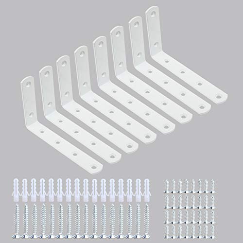 WINKER Corner Brace 8Pcs Shelf Bracket Heavy Duty White Steel L WINKER Corner Brace, Decorative Joint Angle Bracket for Shelf 5 InchX3 Inch Shelves Wall Hanging Bracket with Screws(16PCS)) - color: White-8pack, size: 5"Lx3"Wx0.78"W