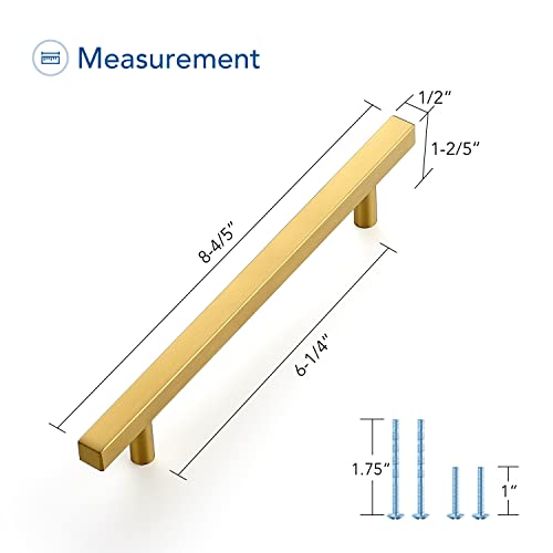 Ravinte Gold Cabinet Handles 6-3/8 Inch 10 Pack, Square Cabinet Pulls - size: 6-3/8 Inch Hole Centers