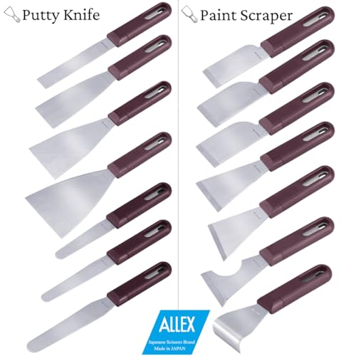 ALLEX Rounded Putty Knife 1-1/4" for Art and Paint, Flexible Japanese Stainless Steel Blade, Heavy Duty Full Tang Handle, Made in JAPAN - size: L