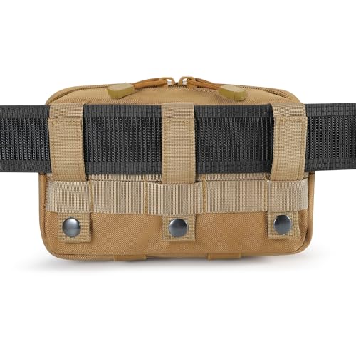 FRTKK Tactical Molle Admin Pouch Utility Laser Cut EDC Tool Pouch Bag Horizontal Modular Pouches Include US Flag Patch and Keychain - color: Tan