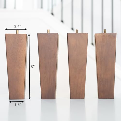 Airy Abode Premium Walnut Square Furniture Legs (Full Install Kit) - Pick Your Size and Color - color: Brown, size: 8 Inches