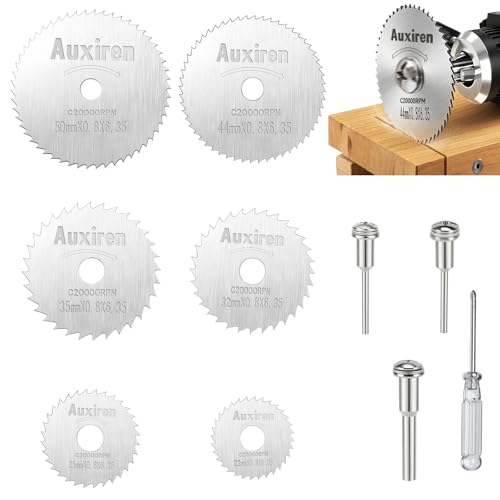 10Pcs HSS Cutting Discs Set for Dremel Rotary Tools - 6 Saw Blades with 3 Mandrels (2X 1/8" & 1x 1/4") & Screwdriver, Mini Circular Saw Wheels for Cutting Wood, Plastic, PVC, Copper & Aluminum