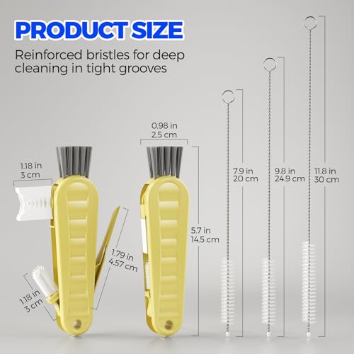 Holikme 6 Pack 4 in 1 Cup Lid Cleaning Brush 3 Straws Bottle Brush,Yellow - color: Yellow