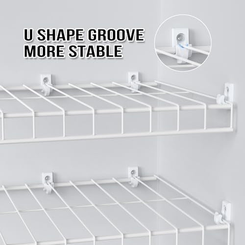 21 Pack Wire Shelf Clips Kit with Screws, Heavy Duty Closet Shelf Support Brackets,Expansion Tubes & Adhesive Pads – Wall Mounted Clips for ClosetMaid, Rubbermaid Wire Shelving (White) - color: White