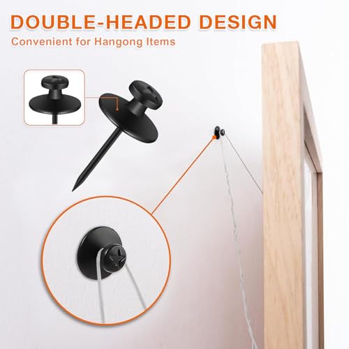 50 PCS Push Pins Picture Hangers Wall Hooks, Double Headed Thumb Tacks Without Nails, Renter Friendly Decor Thumbtacks for Tapestry Frame Art Photos (Black) - style: BLACK