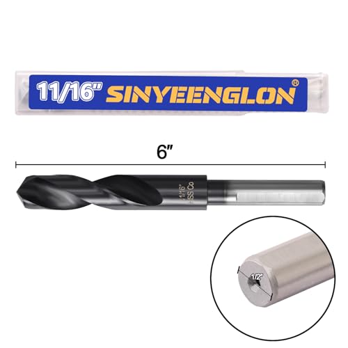 11/16 Drill Bit for Metal and Hardened Steel, M35 Cobalt 1/2 Inch Reduced Shank Industrial Grade Heavy Duty Drill Bit, with Index Storage Case - size: 11/16 in