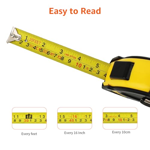 Amazon Basics Self-Locking Tape Measure, 25ft (8-Meters), Accurate Dual Scale inch/Metric, MID Accuracy, Extendable, Yellow, 2 Count (Pack of 12) - color: Yellow, size: 7.6 m (Pack of 12)