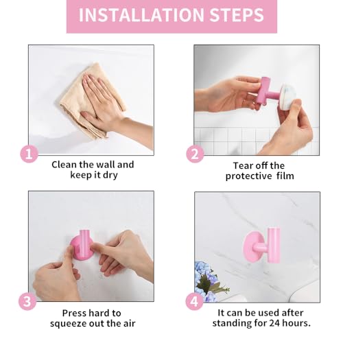 Vuzvuv Pink Adhesive Stainless Steel Self-Adhesive Towel Hook (2-Pack) | SUS304, Self-Adhesive, Heavy Duty, Waterproof, Wall Hooks for Towel Coat Robe in Bathroom Kitchen Hotel - color: Pink-2 Pcs