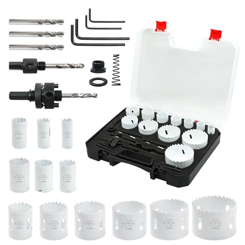 Hole Saw Kit Bi Metal, with 3/4" to 2-1/2" 22 PCS Saw Blades in Case, Hole Saw Set for Metal, Wood and Plastic, with Clean and Smooth Cutting Edge, Fast Chip Removal - style: BI Hole Saw 22pcs