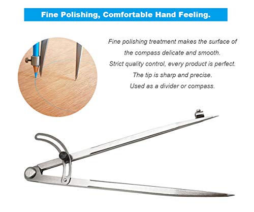 10 inch Professional Woodworking Compass with Pencil Holder Lockable Wing Divider for Carpenter Leather Work Compass Scribe, Geometry Drafting - size: 10 inch