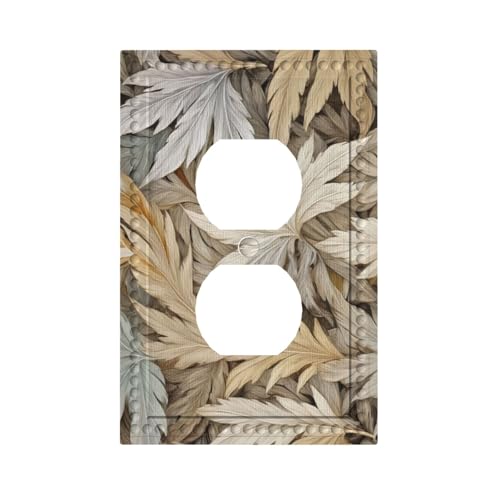 Rustic Dried Palm Leaf Duplex Outlet Cover Plate - color: Feathers Beige Brown, size: 1 Gang Duplex/5x3 IN