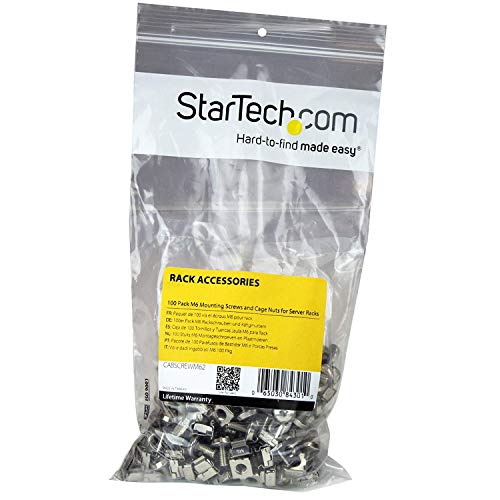 StarTech 100-Pack M6 12mm Screws & Cage Nuts Kit with Tool, Nickel-Plated - color: Silver, size: 100-pack, style: Screw & Cage Nut