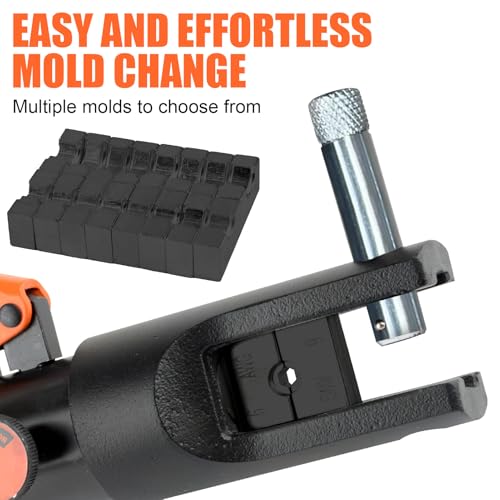 HZLZRZ Hydraulic Crimping Tool 12 Tons, Range 8AWG-4/0AWG(250MCM), Hydraulic Cable Lug Crimper with Standard US 9 Pairs of Dies for Wire Battery Cable Terminal Crimping Tool