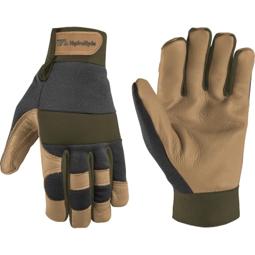 Wells Lamont Men's Leather Palm Work Gloves – HydraHyde Water-Resistant Leather, Flexible Spandex Back, Adjustable Closure - color: Sunbaked, size: Large