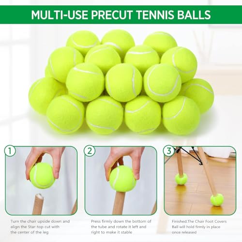 Macarrie 60 Pcs Precut Tennis Balls for Chairs Legs, Yellow - color: Yellow