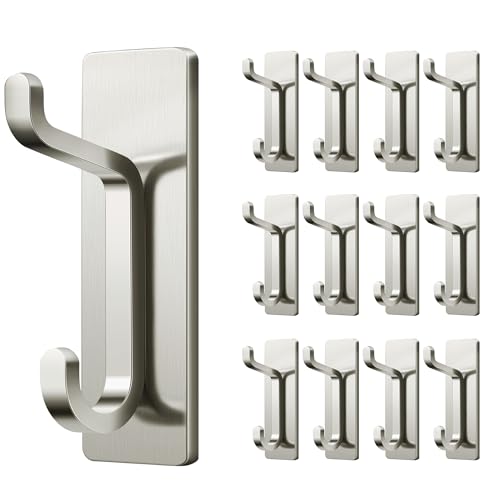 pickpiff 13LB Strong Stick-on Hooks for Coat & Towel, Brush Nickel 12 Pack - color: Brushed Nickel, size: 12 Pack