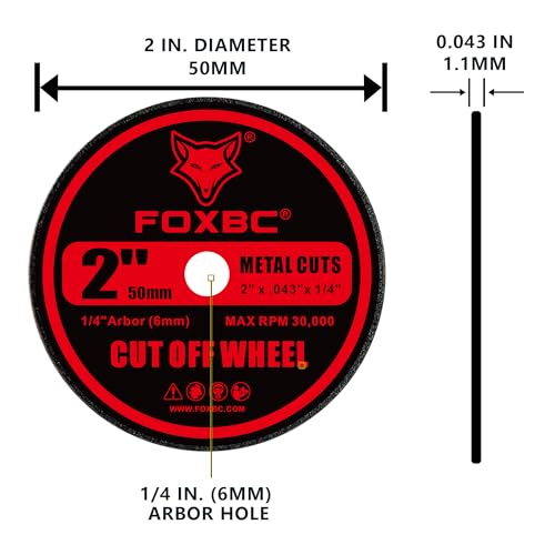 FOXBC 2 Inch Metal Cut Off Wheels for Die Grinder, 2" x .04" x 1/4", Cutting for Metal, Stainless Steel, Plastic - 100 Pack