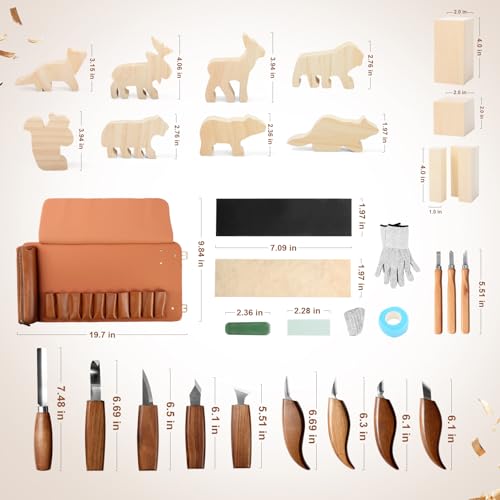 Wood Carving Kit,38pcs Wood Carving Tools with 9 Wood Carving Knives,3 Detail Knives,14 Basswood Blocks,Ergonomic Handle Design,Thick Leather Storage Bag,Whittling Kit for Beginners Adults Kids Hobby - size: 38PCS Wood Carving Tools