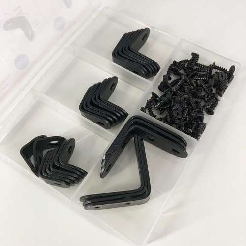 QSJ 26 PCS Corner Bracket Brace Set Stainless Steel 90-Degree Corner Braces 0.78’’/0.98’’/1.18’’/1.57’’with 64pcs Screws for Wood Furniture Cabinet Chair - size: 26Pcs Bracket Set (Solid L-0.78/0.98/1.18/1.57'')