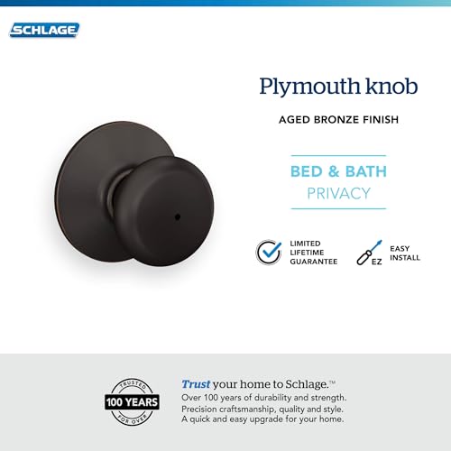 Schlage F40 PLY 716 Plymouth Door Knob, Bed & Bath Privacy Lock, Aged Bronze - color: Aged Bronze, size: Standard
