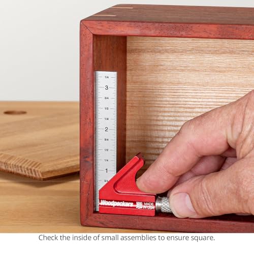 Woodpeckers Mini Combination Square, Check Square and 45° in Tight Joinery with 1/2" and 1/4" Blades, Made in USA - MNCSQ-AL