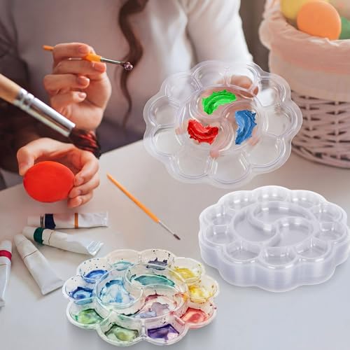 100 Pcs Large Clear Plum Blossom Paint Tray Palette Disposable Watercolor Palette Acrylic Pallet Color Mixing Tray for Painting Party Oil Watercolor Craft Supplies DIY Art Painting - style: Plum Blossom 13 Square
