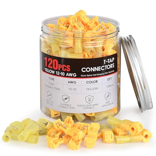Nilight 120PCS/60Pairs Yellow T-Tap Quick Splice Disconnect Wire Terminal - size: 120Pcs 12-10AWG