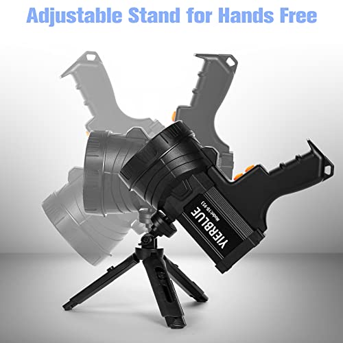 YIERBLUE Rechargeable Spotlight, Super Bright 2000,000 High Lumen LED Handheld Spotlight Long Lasting Large Flashlight Searchlight and Flood Camping Flashlight with Foldable Tripod Black - color: Black