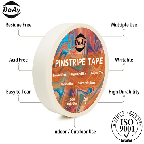 5 Rolls Pinstripe Tape - Masking Tape 1/16", 1/8", 1/4", 1/2", 3/4" - Thin Painters Masking Automotive Tape for DIY, Car, Auto, Paint, Art, Tumblers (White) - color: White