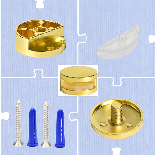 Gold Frameless Mirror Mounting Hardware Kit Round Shape Wall-Mounted Mirrors Bracket Glass Clips Bathroom Mirrors Supporting Shelf Clamps Fits for 3-5mm Thick Glass Gytovvvz(4 Pack