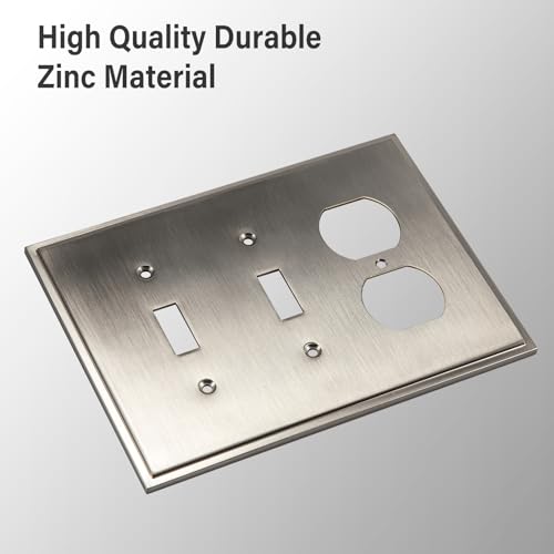 Henne Bery Soft Modern Decorative Wall Plate Switch Plate Outlet Cover (Double Toggle/Single Duplex, Satin Nickel) - style: Double Toggle/Single Duplex