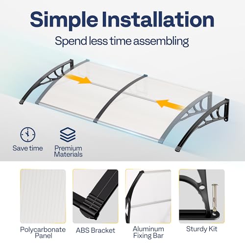 VIVOHOME Polycarbonate Window Door Awning Spliced Canopy Transparent with Black Bracket 38 Inch x 78 Inch - color: Transparent, size: 38 Inch x 78 Inch