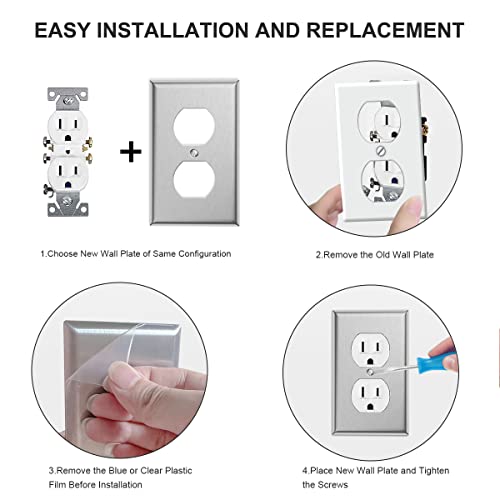 10-Pack Single Duplex Wall Switch Plate Outlet Cover - Stainless Steel Decorator Receptacle Outlet Plate Covers - Brushed Finish - Silver - size: 10 Pack