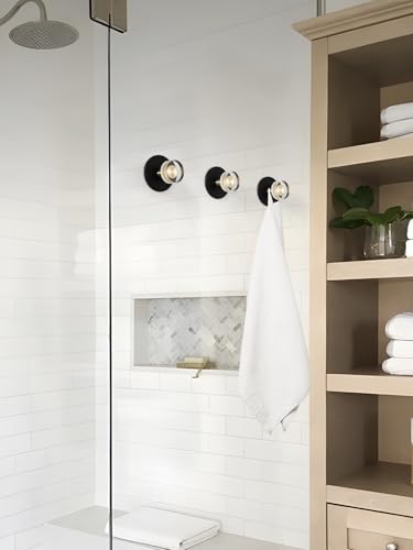 4 Pack Adhesive Crystal Towel Hooks for Bathrooms Black Wall Hooks for Hanging Robe Coat Hooks Kitchen Decorative Heavy Duty Zinc Alloy