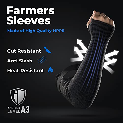 OriStout Cut Resistant Work Sleeves with Tumb Hole, Black, 2 Pairs | Protective Arm Sleeves for Yard Work, Kitchen, Arm Guards for Biting, Pet Grooming, Gardening Gifts for Women, One Size - color: Black (2 Pairs) - Long, size: One Size
