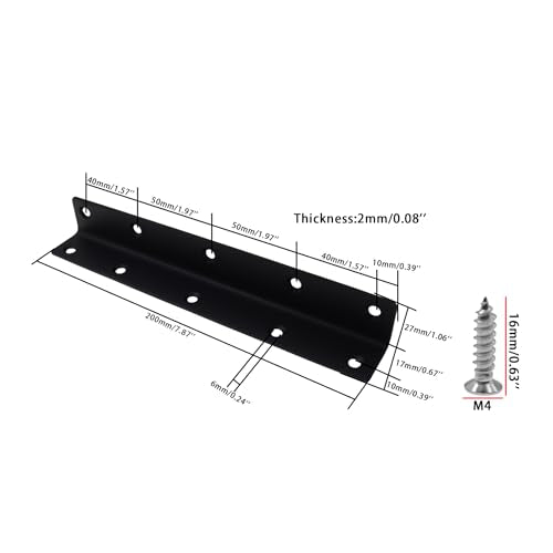 Long L Bracket,ULIFESTAR Black Corner Brace Brackets,Stainless Steel Corner Brackets,Heavy Duty Shelf Bracket,Metal Right Angle Bracket for Wood,200*27mm/7.87*1.06''4 PCS - size: 200*27mm/7.87*1.06''