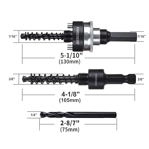 GEINXURN Heavy Duty Quick Change Hole Saw Mandrel, 7/16-Inch and 3/8 Inch Hole Saw Arbor with 3Pcs Central Drill/2PCS Hex wrench/2Pcs Spring - size: GHSM038LX