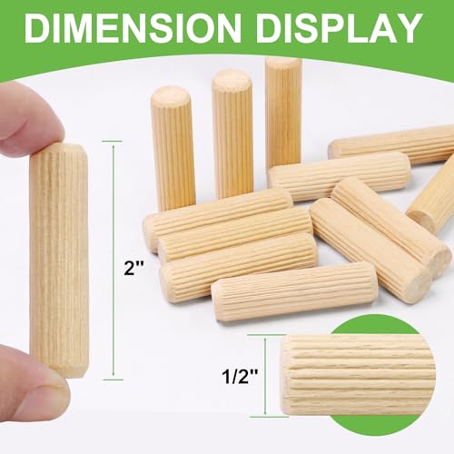 1/2" x 2" Wooden Dowel Pins, FoDau770 Fluted Wood Dowel Rods, Natural Beech Wood Dowel Pegs for Crafts, Woodworking, DIY Furniture - 200 Pieces - size: 1/2" x 2"