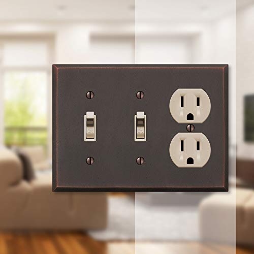 Amerelle Manhattan Double Toggle/Single Duplex Cast Metal Wallplate in Aged Bronze - size: 2 Toggle / 1 Duplex