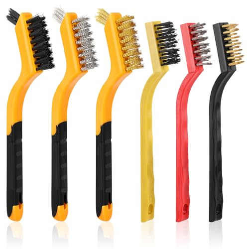 Wire Brush for Cleaning, Small Brass Steel Nylon Brush, Metal Rust Remover - color: Yellow+3 Mixed Color