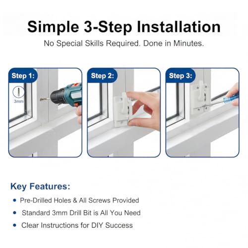 4Pcs Window Sash Lock Replacement Set, Aluminum Alloy Sliding Window Locks with 16 Screws - 2.4 Inch Mounting Hole Spacing, Cam Lock Design for Home/Office Security(Color:White)