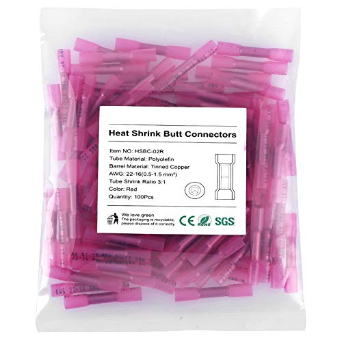 200PCS Heat Shrink Butt Wire Connectors 22-16 AWG, Insulated Waterproof Electrical Wire Connectors Automotive Marine Grade Wire Crimp Terminals Butt Splices, Ideal for Boat, Truck, Red - size: Red 200 PCS