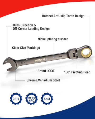 WORKPRO 8-piece Ratcheting Combination Wrench Set, SAE & Nickel Plating - size: SAE, style: Nickel Plating