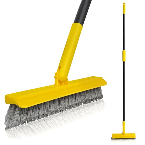 2 in 1 Grout Brush with 49.6" Long Handle, Swivel Grout Cleaning Brush V-Shape Grout Line Scrubber, 180°Rotatable Shower Tile Scrub with Stiff Bristle for Deep Cleaning Shower and Corner