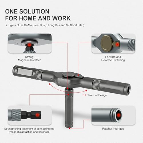 ANVANNA 42 in 1 Magnetic Screwdriver, Screwdriver Set, Multi Bit Ratcheting Screwdriver Set with Storage Case Repair Tool Kit for Computer, Eyeglass, Bicycles, Watch, Ring Doorbell, Furniture and DIY - color: Grey Ratchet